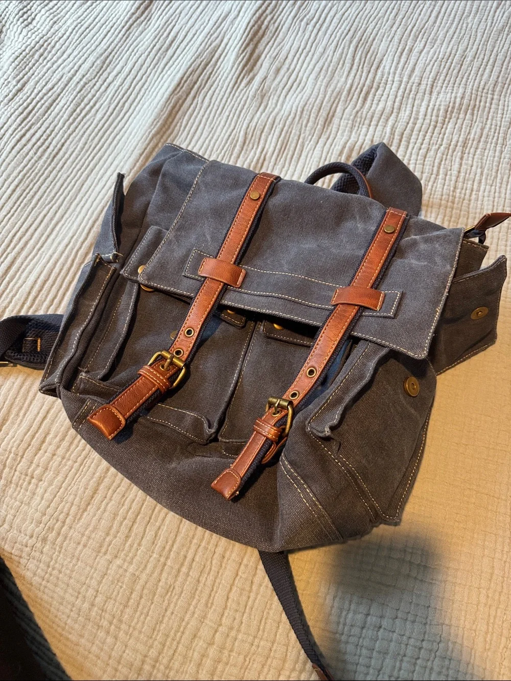 Canvas Backpack with Brown Trim - Men's Casual Daypack